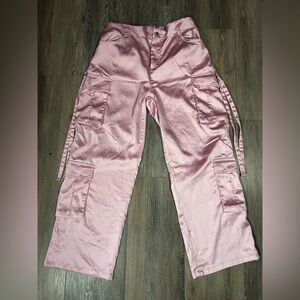 Pink Satin Cargo Pants